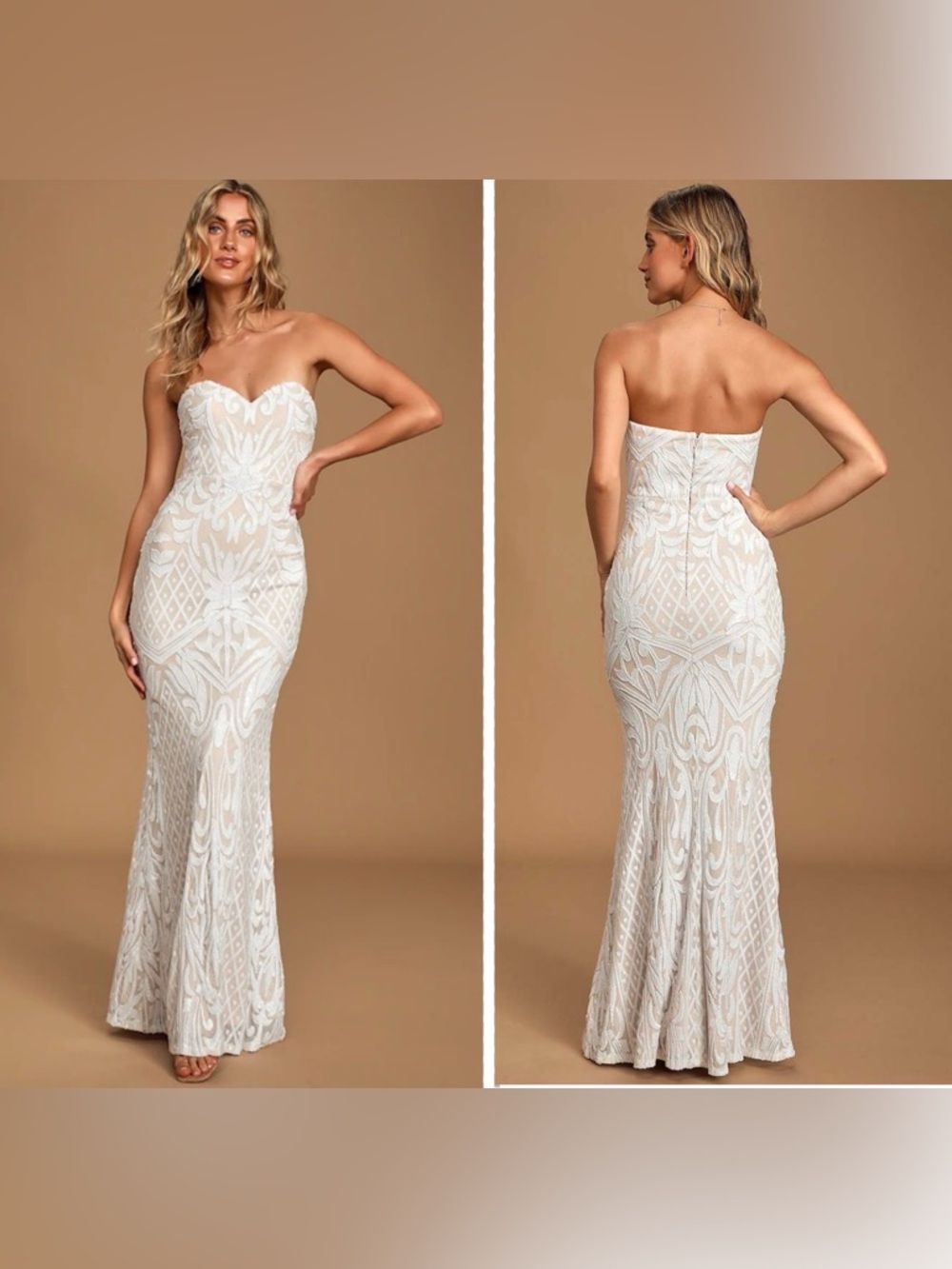 Strapless Ivory Lace Mermaid Evening Dress - Picture 1 of 9